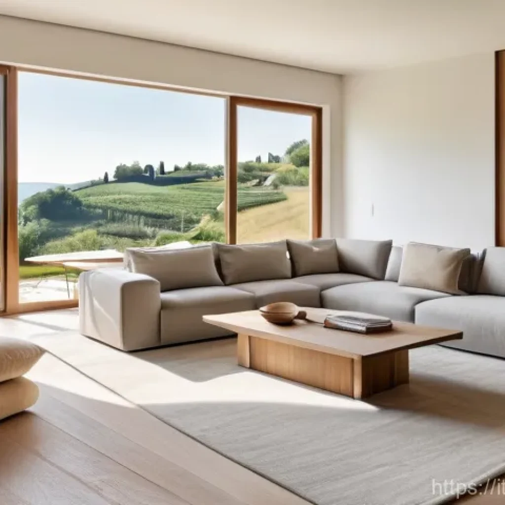 건설재료시험과 지속 가능한 건설 기술 - A sun-drenched, spacious living room inside a modern, energy-efficient Italian villa. Large, panoram...