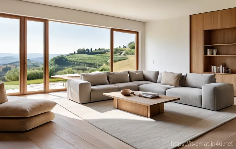 건설재료시험과 지속 가능한 건설 기술 - A sun-drenched, spacious living room inside a modern, energy-efficient Italian villa. Large, panoram...