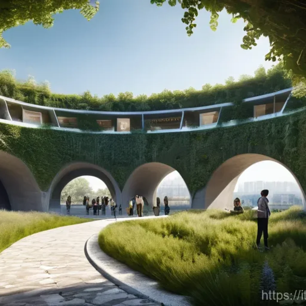 건설재료시험 기술자의 해외 연수 경험 - **Prompt:** A futuristic, eco-friendly city park in Italy, seamlessly blending ancient Roman ruins w...