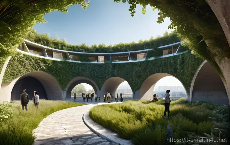 건설재료시험 기술자의 해외 연수 경험 - **Prompt:** A futuristic, eco-friendly city park in Italy, seamlessly blending ancient Roman ruins w...