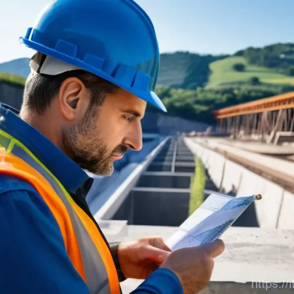 건설재료시험기사와 대규모 프로젝트 사례 - **"A detailed, realistic image of a focused Italian materials testing engineer, a man or woman in th...