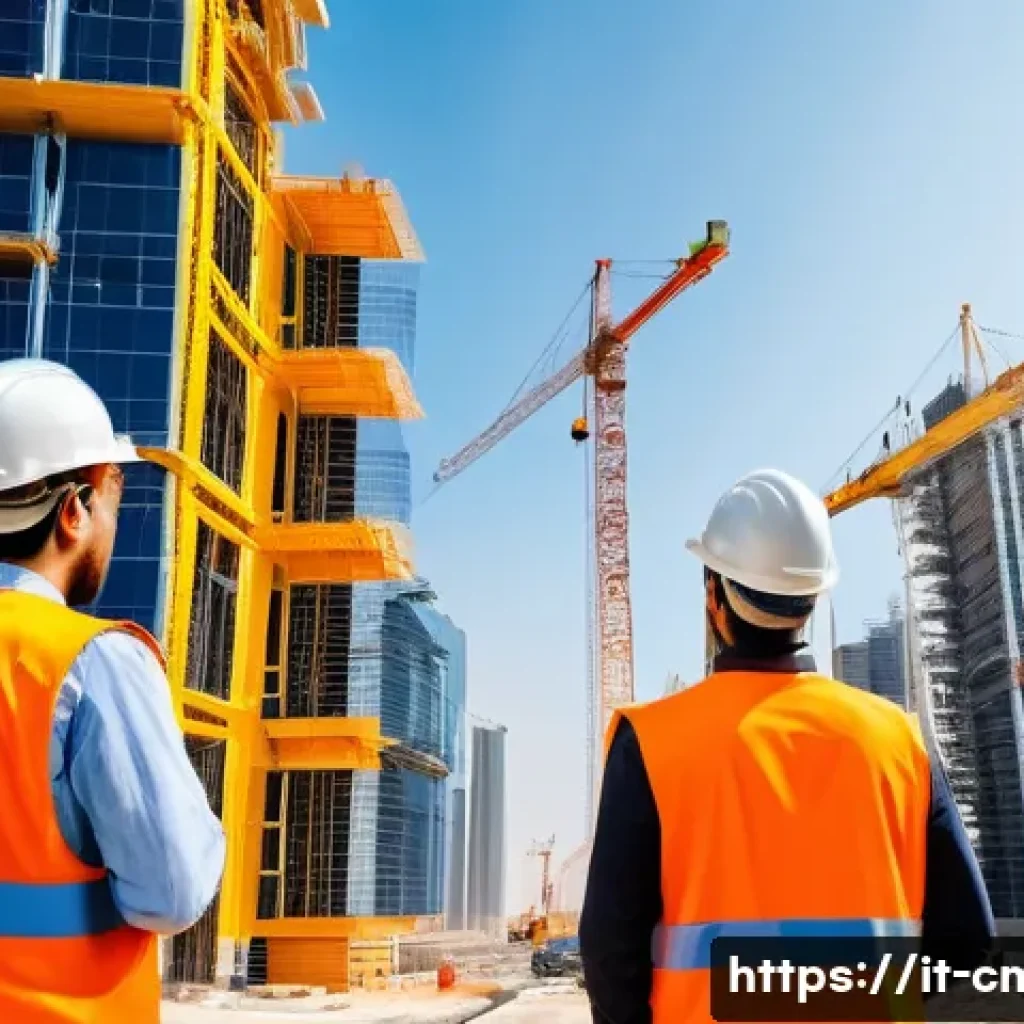건설재료시험기사와 해외 취업 가능성 - A modern construction site in the Middle East, showcasing large-scale infrastructure development wit...