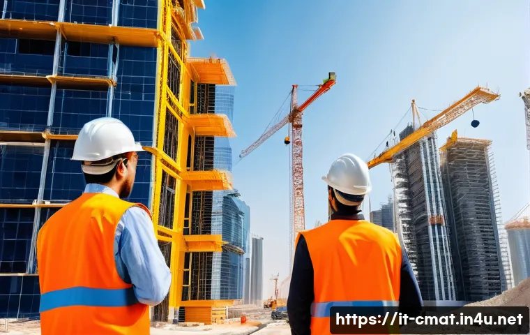 건설재료시험기사와 해외 취업 가능성 - A modern construction site in the Middle East, showcasing large-scale infrastructure development wit...