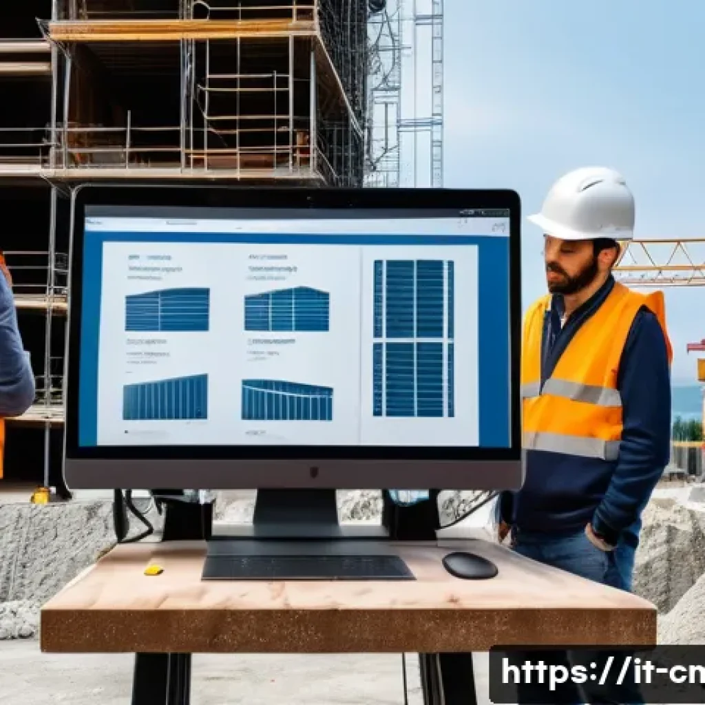 건설재료시험 기술자와 데이터 분석 활용 - A modern construction site in Italy featuring engineers and technicians using advanced digital testi...