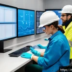 건설재료시험기사와 관련된 취업 포털 정보 - A professional construction materials laboratory scene showing a male and female technician in brand...