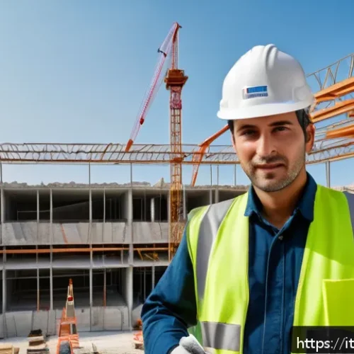 건설재료시험기사의 자격증 활용 방안 - A professional construction materials testing technician wearing safety gear and a branded uniform, ...