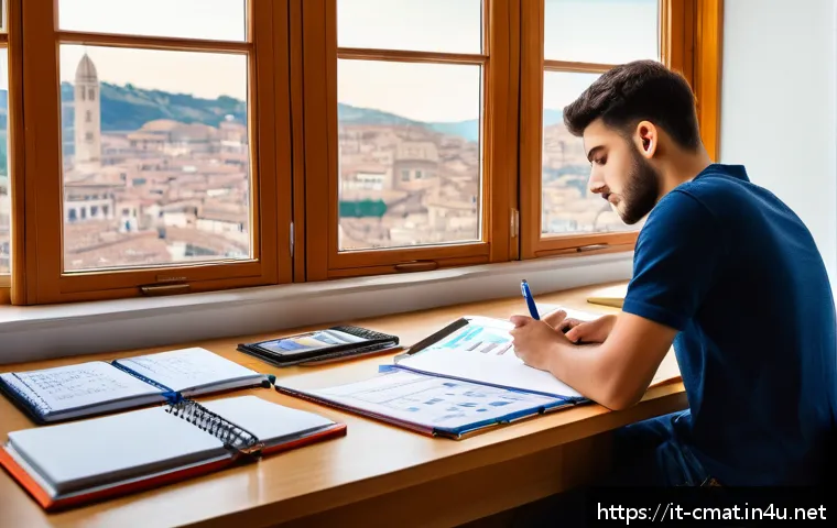 건설재료시험기사 시험 대비 시간 관리 방법 - A focused study desk scene featuring an Italian student preparing for a construction materials techn...