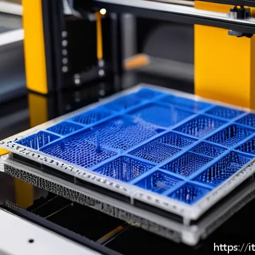 건설재료시험과 3D 프린팅 기술의 융합 - A highly detailed close-up of a 3D printer fabricating a complex construction material prototype wit...