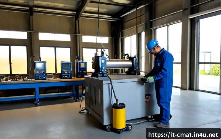 건설재료시험 시스템 유지보수 사례 - Photorealistic Italian construction materials testing laboratory, experienced technician in clean sa...